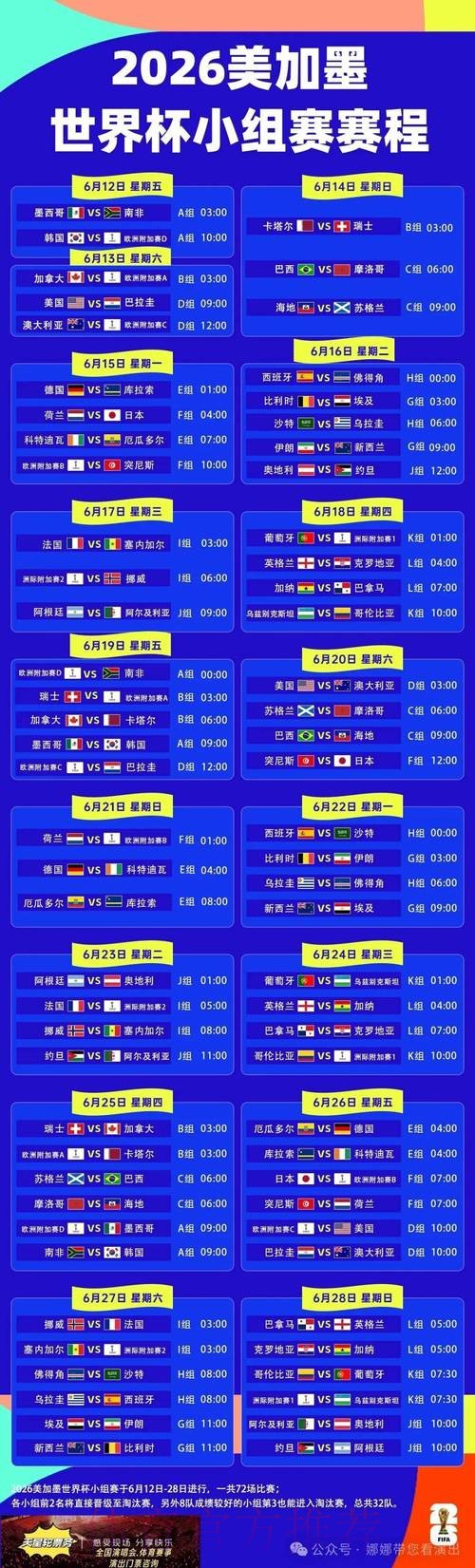 2026世界杯每日赛程详细安排最新时间表怎么查 2026世界杯每日赛程详细安排最新时间表怎么查
